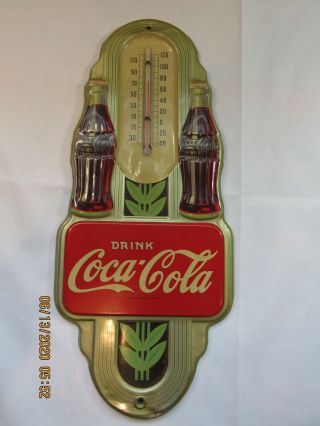 Vintage 1941 Coca - Cola Thermometer Metal Sign 16 " X 7 " Double Bottle