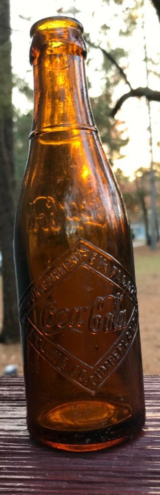 Cumberland / Md 1908 Amber Embossed Diamond Label Coca - Cola Bottle