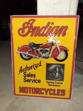 C.  1950s Vintage Indian Motorcycles Sign Sales And Service Dealer Stout