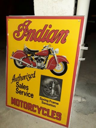 c.  1950s Vintage Indian Motorcycles Sign Sales And Service Dealer Stout 2