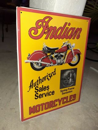 c.  1950s Vintage Indian Motorcycles Sign Sales And Service Dealer Stout 3