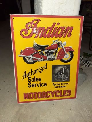 c.  1950s Vintage Indian Motorcycles Sign Sales And Service Dealer Stout 4