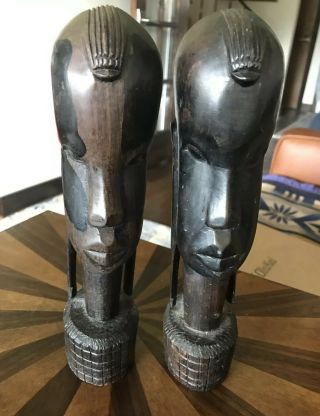Vintage Heavy Ebony Wood Hand Carved African Heads