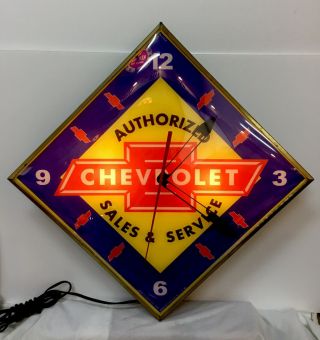 Vintage " Chevrolet Authorized Sales And Service” Advertising Clock By Pam