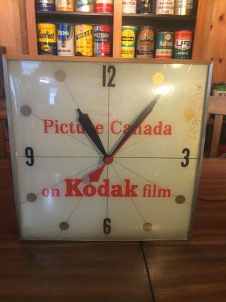 Kodak “picture Canada” Glass Faced Canadian Neon Ray Co.  Clock