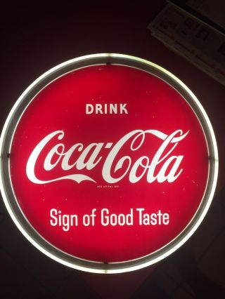 Vintage 50’s Drink Coca Cola Npi Light Up Display Sign =halo=sign Of Good Taste