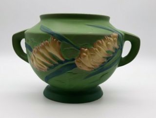 Vintage Roseville Usa Pottery Freesia Urn Vase Green Double Handle 463 - 5 "