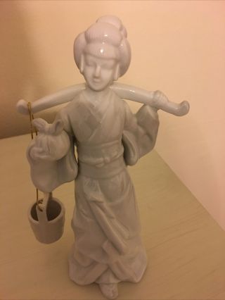 Japanese Girl - White 9” Porcelain Figurines Vintage Oriental Asian