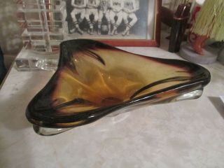 Vintage Amber Glass Ashtray Gold Brown Mid Century Modern Mcm Large