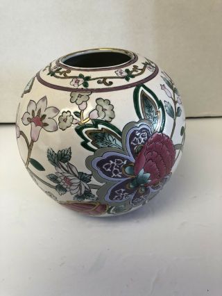 Vintage Chinese Porcelain Bird & Floral Design Hand Painted Round Vase