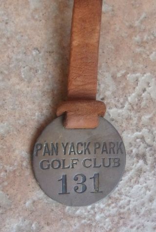 Antique Vintage Pan Yack Park Golf Club Brass Golf Bag Tag With Leather Strap