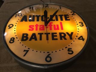 Vintage Lackner Ford Auto - Lite Staful Battery Lighted Advertising Clock.  18”