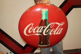 Large Vintage 1948 Coca Cola Soda Pop Gas Station 24 " Metal Button Sign