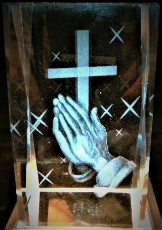 3d Praying Hands Cross Confirmation Crystal Laser,  4led Light Base Gift Box