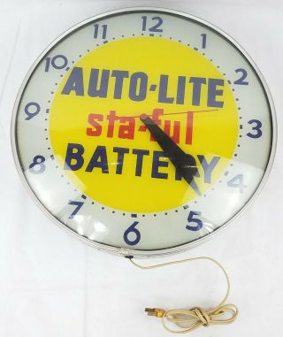 Auto - Lite Sta - Ful Battery Advertising Clock 1950s Lighted 18 " Runs