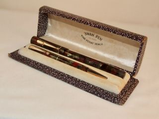 Vintage Mabie Todd Swan L205/62 Leverless Fountain Pen & Fyne Poynt Pencil Set