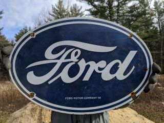 Large Old Vintage 1958 Ford Motor Company Porcelain Car Truck Dealership Sign