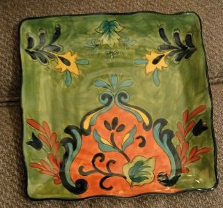 Talavera Art Pottery Dinner Plate Green Hand Painted Mexican