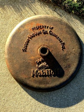 Vintage Socony Vacuum Oil Company Gargoyle Mobiloil Lollipop Cast Iron Sign Base