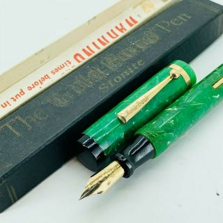 Vintage Gold Bond Stonite 8 Nib Jade Green Marble Fountain Pen