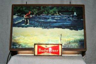 Vintage MUSEUM QUALITY 1950s Budweiser Beer Lighted Sign Trout Fly Fishing 5