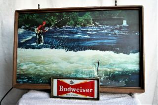 Vintage MUSEUM QUALITY 1950s Budweiser Beer Lighted Sign Trout Fly Fishing 6
