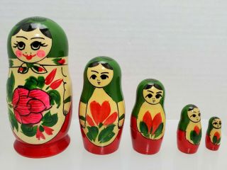 Matryoshka Wooden Ussr Russian Vintage 5 Hand Painted Nesting Dolls