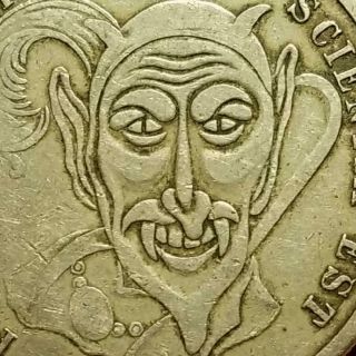 Vtg.  1925 August Roterberg Magic Coin Token Devil Head Exercitationis Scientia