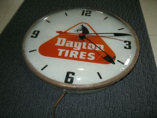 Vintage Pam Lighted Advertising Dayton Tires Clock And Lights Up