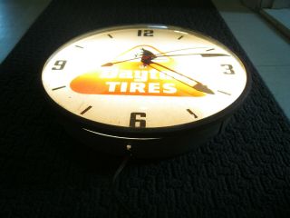Vintage Pam Lighted Advertising DAYTON TIRES Clock and lights up 2