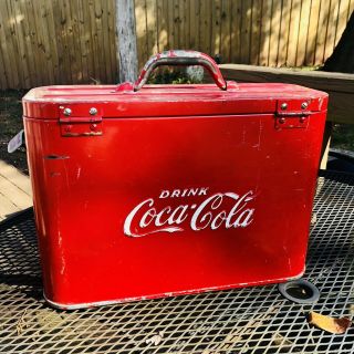 Vintage 1940 - 1950 Coca - Cola Airline Cooler,  Top Handle,  Can Opener.  No Rust Holes