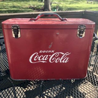 Vintage 1940 - 1950 Coca - Cola Airline Cooler,  Top Handle,  Can Opener.  No Rust holes 2