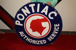 Large Pontiac Authorized Service Car Dealership Gas Oil 36 " Porcelain Metal Sign