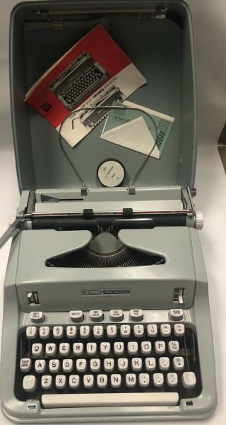 Hermes 3000 Portable Typewriter With Case,  Extra Ribbon,  Brushes And Key