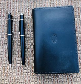 Cartier Leather Notebook Diabolo Ballpoint Pen And Mechanical Pencil Set 2