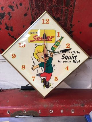 Enjoy Squirt Advertising Pam Clock Light,  Soda Pop Sign,  Vintage Squirt Soda,