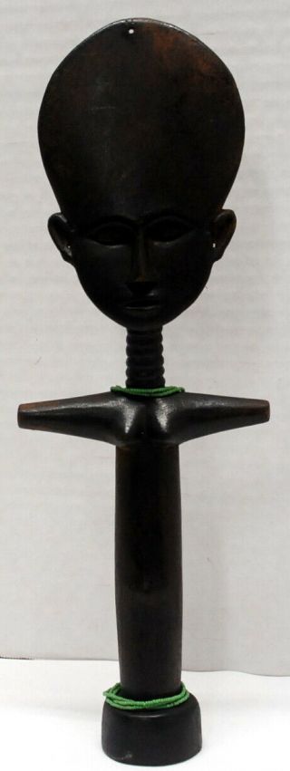 Vintage African ‘fertility Goddess’ Wood Carving W/green Beads