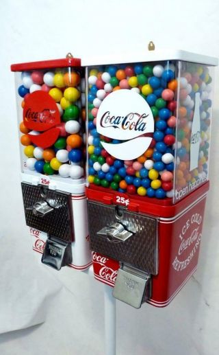 Coca Cola Double Gumball Machines,  Stand Coke Memorabilia Vintage Candy Machine