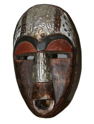 Vintage Carved African Mask Wood Metal Material Estate Collectible