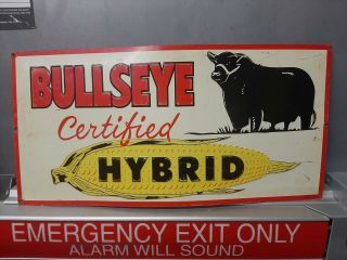 Bullseye Hybrid Seed Corn Embossed Metal Sign Farm Feed Steer Cattle Angus Cow