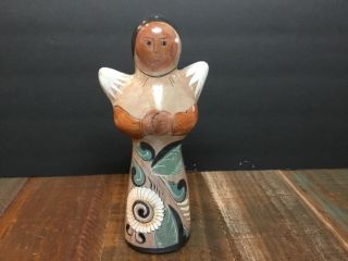 Mexican Folk Art Vintage Tonala Pottery Angel Figure Statue 8”