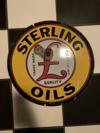 Vintage Double Sided Porcelain Sterling Oils Sign Huge And Heavy 20 3/4 X 20 3/4