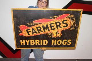 Large Farmers Hybrid Hogs Pig Farm Feed & Seed Gas Oil 36 " Metal Sign
