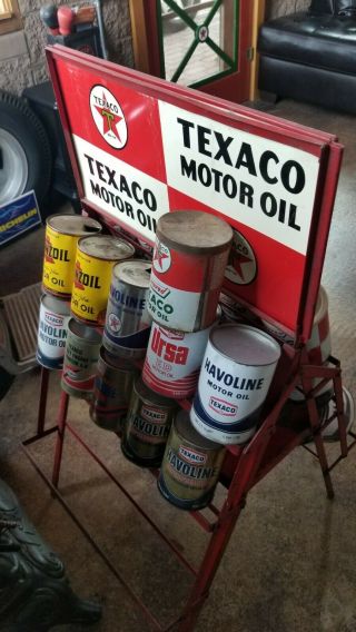 Vintage Texaco Oil Can Display Rack W/ Topper Sign Gas Station 3