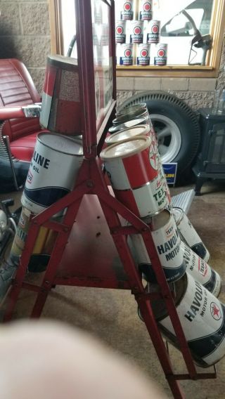 Vintage Texaco Oil Can Display Rack W/ Topper Sign Gas Station 4