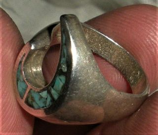 Vintage Navajo Bell Trading Post Turquoise Sterling Silver Ring Unique Vafo
