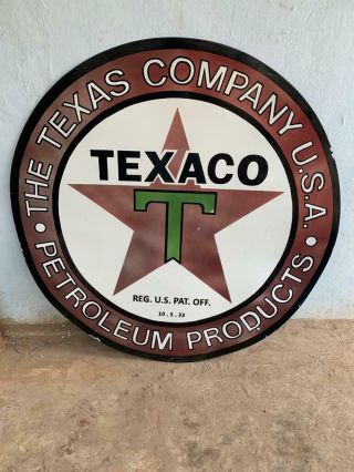 Texaco Petroleum Products Large 60 Inche Porcelain Enamel Sign Double Side