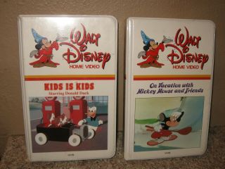 Vintage Disney Home Video Donald " Kids Is Kids " & On Vacation Mickey Mouse Vhs