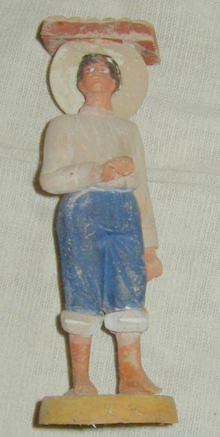 Old Hand Made,  Hand Painted Mexican Folk Art Pottery Figurine,  Man W Baked Goods