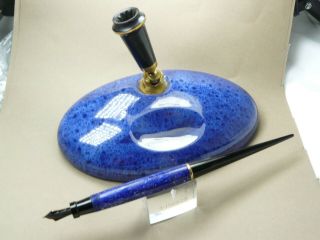 Parker Duofold Senior Lapis Blue Desk Fountain Pen With Matching Base
